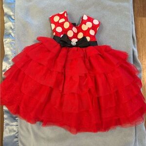 Disney Red Polka Dot Tulle Party Dress with Black Bow